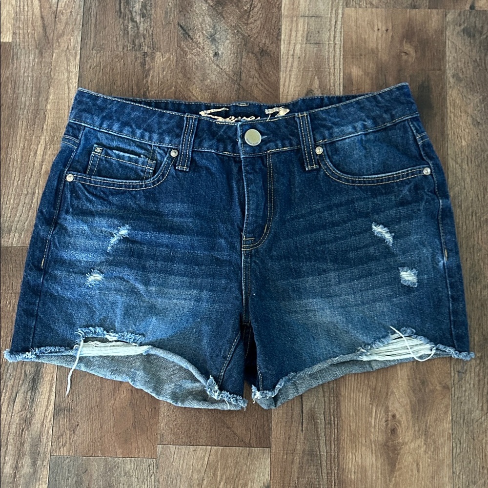 Seven7 Distressed Dark Blue Jean Shorts